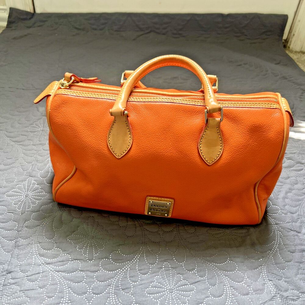 Dooney & Bourke Pebble Grain Leather Barrel Satchel *Clementine* Orange Tan $358